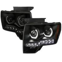 Spec'D Tuning Products - Spec-D 2009-2014 Ford F-150 Dual U-Ring Halo Projector Headlights w/ LED Light Strip (Black housing/Smoke Lens) - Image 1