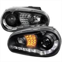 Spec'D Tuning Products - Spec-D 1999-2006 Volkswagen Golf Mk4 GTI/R32 Cabrio Projector Headlights w/ R8 Style LED Light Strip & LED Turn Signal Lights (Matte Black Housing/Clear Lens) - Image 1