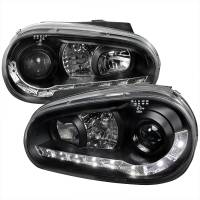 Spec'D Tuning Products - Spec-D 1999-2006 Volkswagen Golf Mk4 GTI/R32 Cabrio Projector Headlights w/ R8 Style LED Light Strip (Matte Black Housing/Clear Lens) - Image 1