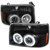 Spec'D Tuning Products - Spec-D 1992-1996 Ford F-150 F-250 F-350 Bronco Dual Halo Projector Headlights - V2 (Matte Black Housing/Clear Lens) - Image 1