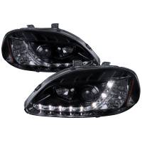 Spec'D Tuning Products - Spec-D 1996-1998 Honda Civic Projector Headlights w/ R8 Style LED Light Strip (Glossy Black Housing/Smoke Lens) - Image 1