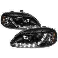 Spec'D Tuning Products - Spec-D 1996-1998 Honda Civic Projector Headlights w/ R8 Style LED Light Strip (Matte Black Housing/Clear Lens) - Image 1