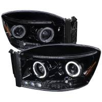 Spec'D Tuning Products - Spec-D 2006-2008 Dodge RAM 1500/ 2006-2009 RAM 2500 3500 Dual Halo Projector Headlights (Glossy Black Housing/Smoke Lens) - Image 1