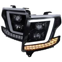 Spec'D Tuning Products - Spec-D 2015-2020 Chevrolet Tahoe Suburban/ 2016-2019 Suburban 3500HD LED C-Bar Projector Headlights w/ LED Turn Signal Lights (Glossy Black Housing/Smoke Lens) - Image 1