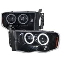 Spec'D Tuning Products - Spec-D 2002-2005 Dodge RAM 1500/ 2003-2005 RAM 2500 3500 Dual Halo Projector Headlights (Glossy Black Housing/Smoke Lens) - Image 1