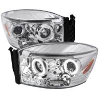 Spec'D Tuning Products - Spec-D 2006-2008 Dodge RAM 1500/ 2006-2009 RAM 2500 3500 Dual Halo Projector Headlights (Chrome Housing/Clear Lens) - Image 1