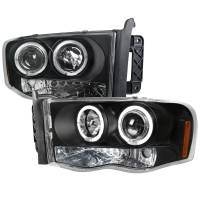 Spec'D Tuning Products - Spec-D 2002-2005 Dodge RAM 1500/ 2003-2005 RAM 2500 3500 Dual Halo Projector Headlights (Matte Black Housing/Clear Lens) - Image 1