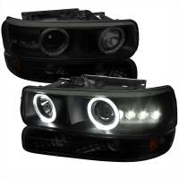 Spec'D Tuning Products - Spec-D 1999-2002 Chevrolet Silverado/ 2000-2006 Tahoe Suburban Dual Halo Projector Headlights w/ Bumper Lights (Black Housing/Smoke Lens) - Image 1