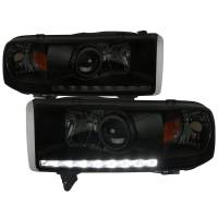 Spec'D Tuning Products - Spec-D 1994-2001 Dodge RAM 1500/ 1994-2002 RAM 2500 3500 Projector Headlights w/ SMD LED Light Strip (Black Housing/Smoke Lens) - Image 1