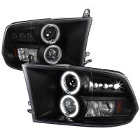 Spec'D Tuning Products - Spec-D 2009-2018 Dodge RAM 1500 / 2019-2021 RAM Classic / 2010-2018 RAM 2500 3500 Dual Halo Projector Headlights (Matte Black Housing/Clear Lens) - Image 1