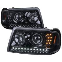 Spec'D Tuning Products - Spec-D 2001-2011 Ford Ranger Projector Headlights w/ LED Light Strip & LED Turn Signal Lights (Glossy Black Housing/Smoke Lens) - Image 1