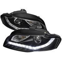 Spec'D Tuning Products - Spec-D 2006-2008 Audi A4 Projector Headlights w/ R8 Style SMD LED Light Strip (Matte Black Housing/Clear Lens) - Image 1