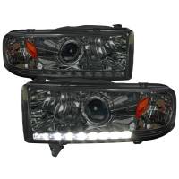 Spec'D Tuning Products - Spec-D 1994-2001 Dodge RAM 1500 2500 3500 Projector Headlights w/ SMD LED Light Strip (Chrome Housing/Smoke Lens) - Image 1