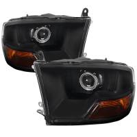 Spec'D Tuning Products - Spec-D 2009-2018 Dodge RAM 1500 / 2019-2021 RAM Classic / 2010-2018 RAM 2500 3500 Retro Style Projector Headlights (Matte Black Housing/Clear Lens) - Image 1