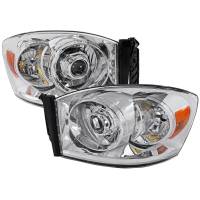 Spec'D Tuning Products - Spec-D 2006-2008 Dodge RAM 1500/ 2006-2009 RAM 2500 3500 Retro Style Projector Headlights (Chrome Housing/Clear Lens) - Image 1