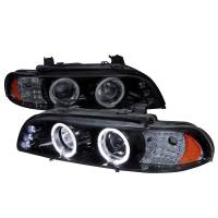 Spec'D Tuning Products - Spec-D 1996-2003 BMW E39 5 Series Dual Halo Projector Headlights (Glossy Black Housing/Smoke Lens) - Image 1
