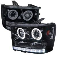 Spec'D Tuning Products - Spec-D 2007-2014 GMC Sierra SMD Dual Halo Projector Headlights (Glossy Black Housing/Smoke Lens) - Image 1