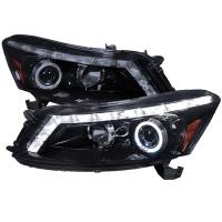Spec'D Tuning Products - Spec-D 2008-2012 Honda Accord Sedan Single Halo Projector Headlights w/ LED Light Strip & LED Turn Signal Lights (Glossy Black Housing/Smoke Lens) - Image 1