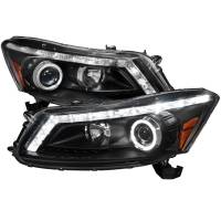 Spec'D Tuning Products - Spec-D 2008-2012 Honda Accord Sedan Single Halo Projector Headlights w/ LED Light Strip & LED Turn Signal Lights (Matte Black Housing/Clear Lens) - Image 1