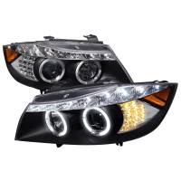 Spec'D Tuning Products - Spec-D 2006-2008 BMW E90 3 Series Sedan Dual Halo Projector Headlights w/ LED Light Strip & LED Turn Signal Lights (Matte Black Housing/Clear Lens) - Image 1