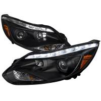 Spec'D Tuning Products - Spec-D 2012-2014 Ford Focus Projector Headlights w/ LED Light Strip & LED Turn Signal Lights (Matte Black Housing/Clear Lens) - Image 1