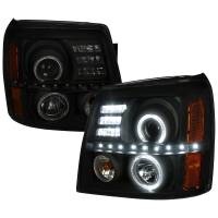 Spec'D Tuning Products - Spec-D 2002-2006 Cadillac Escalade Dual Halo Projector Headlights w/ SMD LED Light Strip (Black Housing/Smoke Lens) - Image 1