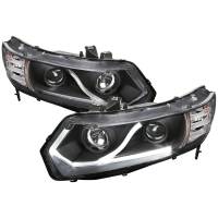 Spec'D Tuning Products - Spec-D 2006-2011 Honda Civic Coupe Projector Headlights w/ LED Light Strips (Matte Black Housing/Clear Lens) - Image 1