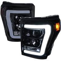 Spec'D Tuning Products - Spec-D 2011-2016 F-250/F-350/F-450/F-550 LED C-Bar Projector Headlights (Glossy Black Housing/Smoke Lens) - Image 1