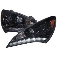 Spec'D Tuning Products - Spec-D 2010-2012 Hyundai Genesis Coupe R8 Style LED Strip Projector Headlights (Glossy Black Housing/Smoke Lens) - Image 1