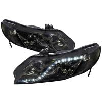 Spec'D Tuning Products - Spec-D 2006-2011 Honda Civic Sedan Projector Headlights w/ R8 Style LED Light Strip (Chrome Housing/Smoke Lens) - Image 1