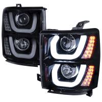 Spec'D Tuning Products - Spec-D 2014-2015 Chevrolet Silverado 1500 LED U-Bar Projector Headlights w/ LED Turn Signal Lights (Glossy Black Housing/Smoke Lens) - Image 1