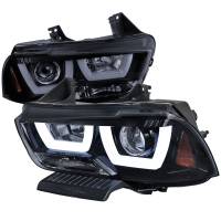 Spec'D Tuning Products - Spec-D 2011-2014 Dodge Charger Dual LED U-Bar Projector Headlights (Glossy Black Housing/Smoke Lens) - Image 1