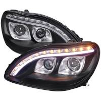 Spec'D Tuning Products - Spec-D 1998-2006 Mercedes Benz W220 S Class Projector Headlights w/ LED Light Strip & Turn Signal Lights (Matte Black Housing/Clear Lens) - Image 1