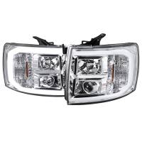 Spec'D Tuning Products - Spec-D 2007-2013 Chevrolet Silverado 1500/ 2007-2014 Silverado 2500HD 3500HD LED C-Bar Projector Headlights (Chrome Housing/Clear Lens) - Image 1