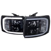 Spec'D Tuning Products - Spec-D 2007-2013 Chevrolet Silverado 1500/ 2007-2014 Silverado 2500HD 3500HD  LED C-Bar Projector Headlights (Glossy Black Housing/Smoke Lens) - Image 1