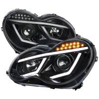 Spec'D Tuning Products - Spec-D 2001-2007 Mercedes Benz W203 C Class Sedan LED Bar Projector Headlights w/ LED Turn Signal Lights (Jet Black Housing/Clear Lens) - Image 1