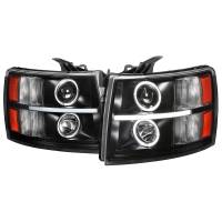 Spec'D Tuning Products - Spec-D 2007-2013 Chevrolet Silverado 1500/ 2007-2014 Silverado 2500HD 3500HD Dual Halo Projector w/ LED Light Bar Headlights (Matte Black Housing/Clear Lens) - Image 1