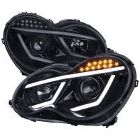 Spec'D Tuning Products - Spec-D 2001-2007 Mercedes Benz W203 C Class Sedan LED Bar Projector Headlights w/ LED Turn Signal Lights (Glossy Black Housing/Smoke Lens) - Image 1