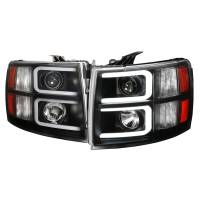 Spec'D Tuning Products - Spec-D 2007-2013 Chevrolet Silverado 1500/ 2007-2014 Silverado 2500HD 3500HD Dual LED C-Bar Projector Headlights (Matte Black Housing/Clear Lens) - Image 1
