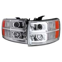 Spec'D Tuning Products - Spec-D 2007-2013 Chevrolet Silverado 1500/ 2007-2014 Silverado 2500HD 3500HD Dual LED C-Bar Projector Headlights (Chrome Housing/Clear Lens) - Image 1