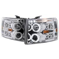 Spec'D Tuning Products - Spec-D 2007-2013 Chevrolet Silverado 1500/ 2007-2014 Silverado 2500HD 3500HD Dual Halo Projector Headlights (Chrome Housing/Clear Lens) - Image 1