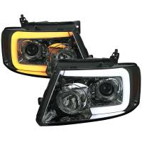 Spec'D Tuning Products - Spec-D 2004-2008 Ford F-150/ 2006-2008 Lincoln Mark LT Switchback Sequential LED C-Bar Projector Headlights (Chrome Housing/Smoke Lens) - Image 1