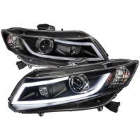 Spec'D Tuning Products - Spec-D 2012-2013 Honda Civic Coupe / 2012-2015 Civic Sedan LED Bar Projector Headlights (Matte Black Housing/Clear Lens) - Image 1