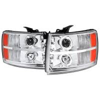 Spec'D Tuning Products - Spec-D 2007-2013 Chevrolet Silverado 1500/ 2007-2014 Silverado 2500HD 3500HD Dual Halo Projector Headlights w/ LED Light Bar (Chrome Housing/Clear Lens) - Image 1