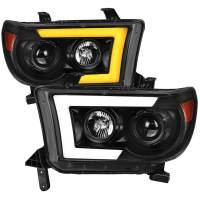 Spec'D Tuning Products - Spec-D 2007-2013 Toyota Tundra/ 2008-2017 Sequoia LED C-Bar Projector Headlights w/ Switchback Sequential Turn Signals (Matte Black Housing/Clear Lens) - Image 1