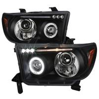 Spec'D Tuning Products - Spec-D 2007-2013 Toyota Tundra/ 2008-2017 Sequoia Single Halo Projector Headlights (Matte Black Housing/Clear Lens) - Image 1