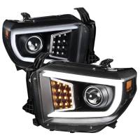 Spec'D Tuning Products - Spec-D 2014-2021 Toyota Tundra LED C-Bar Projector Headlights w/ Sequential Turn Signal Lights (Matte Black Housing/Clear Lens) - Image 1