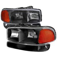 Spec'D Tuning Products - Spec-D 1999-2007 GMC Sierra/Yukon/Yukon XL Factory Style Crystal Headlights w/ Amber Reflector & Bumper Lights (Matte Black Housing/Clear Lens) - Image 1