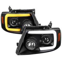 Spec'D Tuning Products - Spec-D 2004-2008 Ford F-150/ 2006-2008 Lincoln Mark LT Switchback Sequential LED C-Bar Projector Headlights (Matte Black Housing/Clear Lens) - Image 1