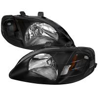 Spec'D Tuning Products - Spec-D 1999-2000 Honda Civic Crystal Headlights w/ Amber Reflector (Matte Black Housing/Clear Lens) - Image 1